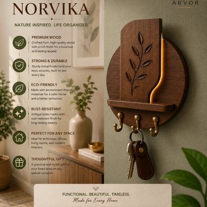 Norvika Glow Leaf Wooden Key Holder