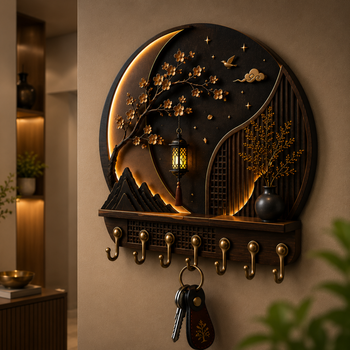 Luna Moon Glow Wooden Key Holder