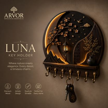 Luna Moon Glow Wooden Key Holder