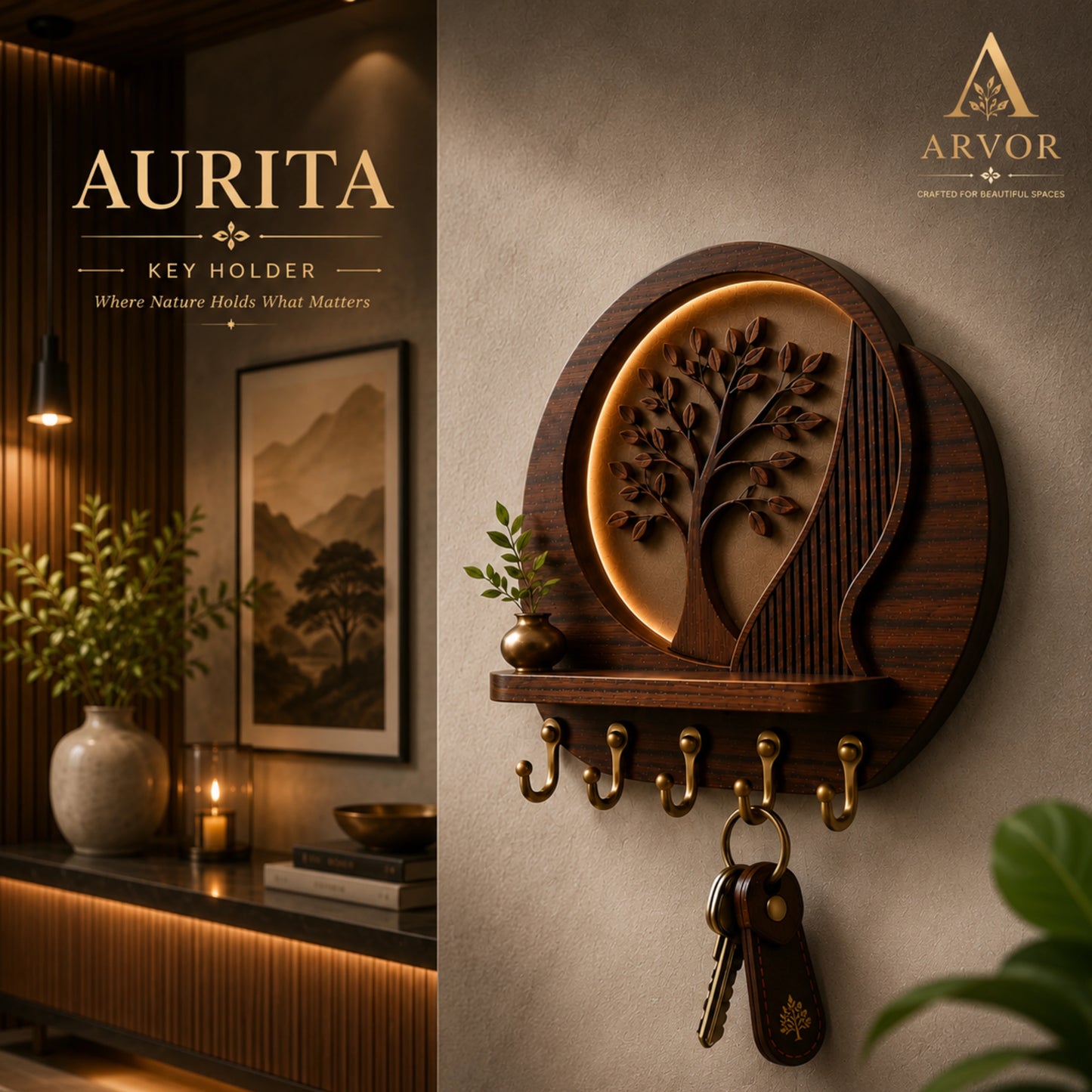 Aurita Tree Glow Wooden Key Holder