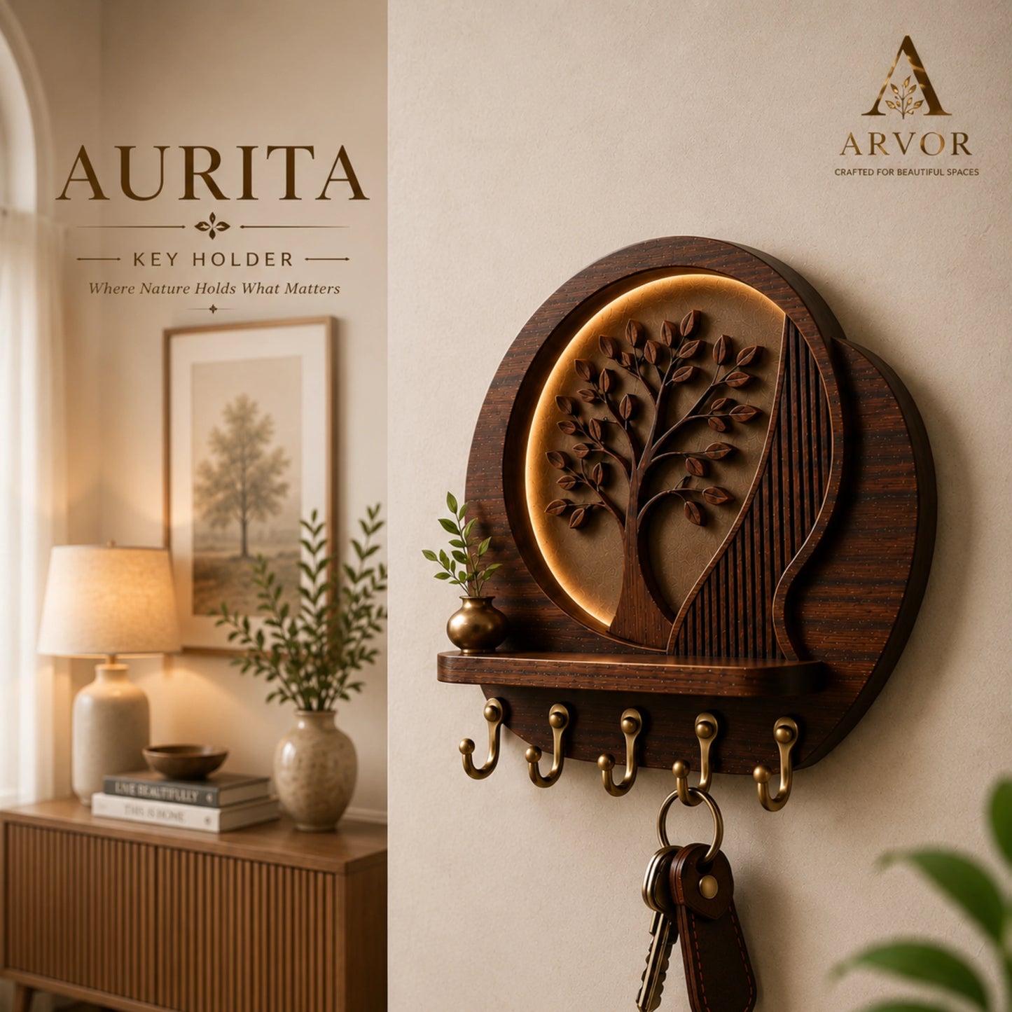 Aurita Tree Glow Wooden Key Holder