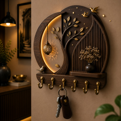 Lunora Moon Leaf Wooden Key Holder