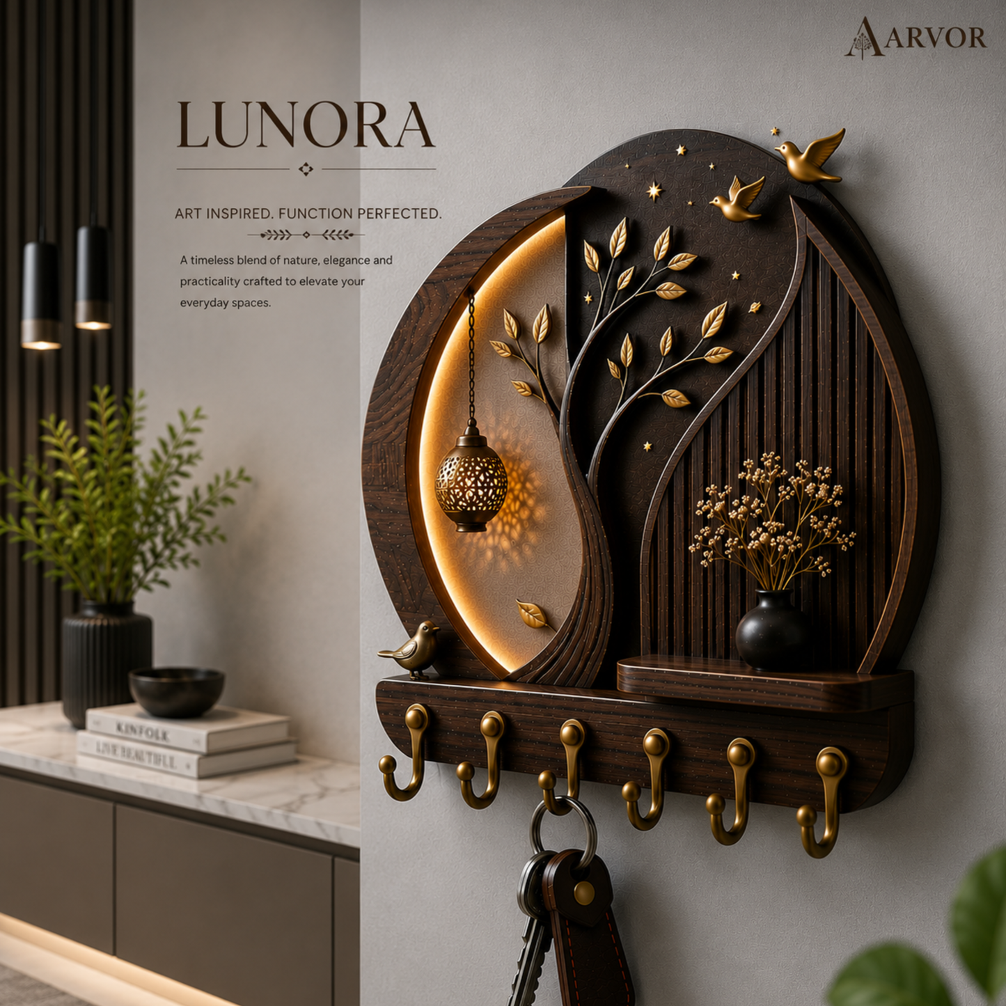 Lunora Moon Leaf Wooden Key Holder
