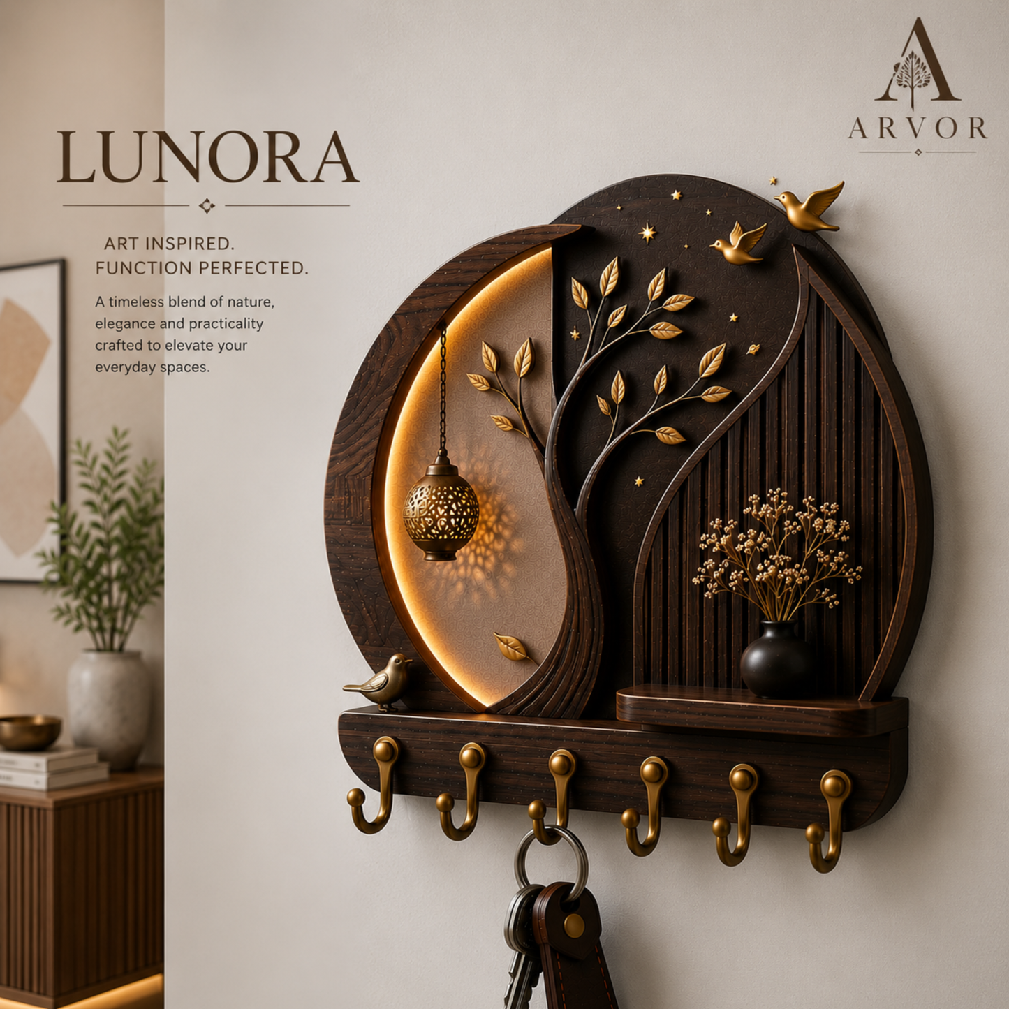 Lunora Moon Leaf Wooden Key Holder