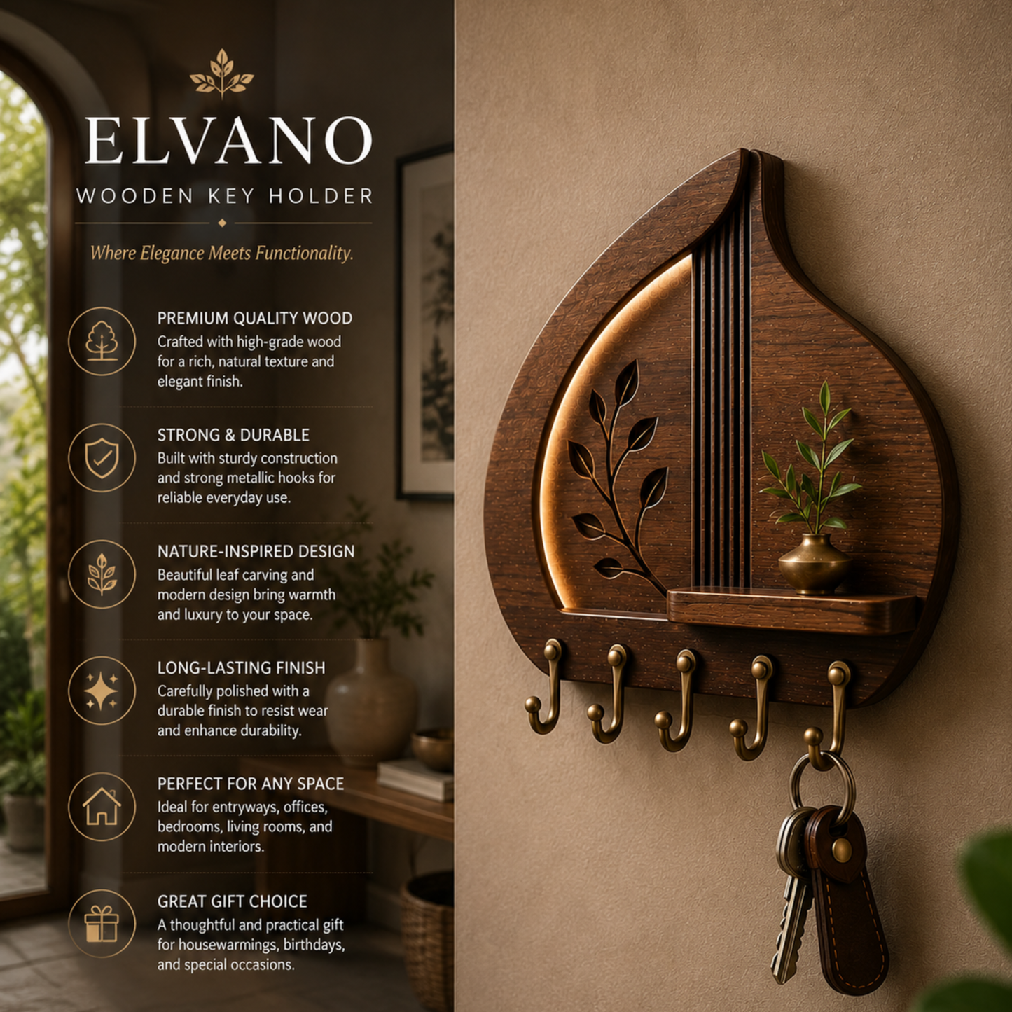 Elvano Nature Glow Wooden Key Holder
