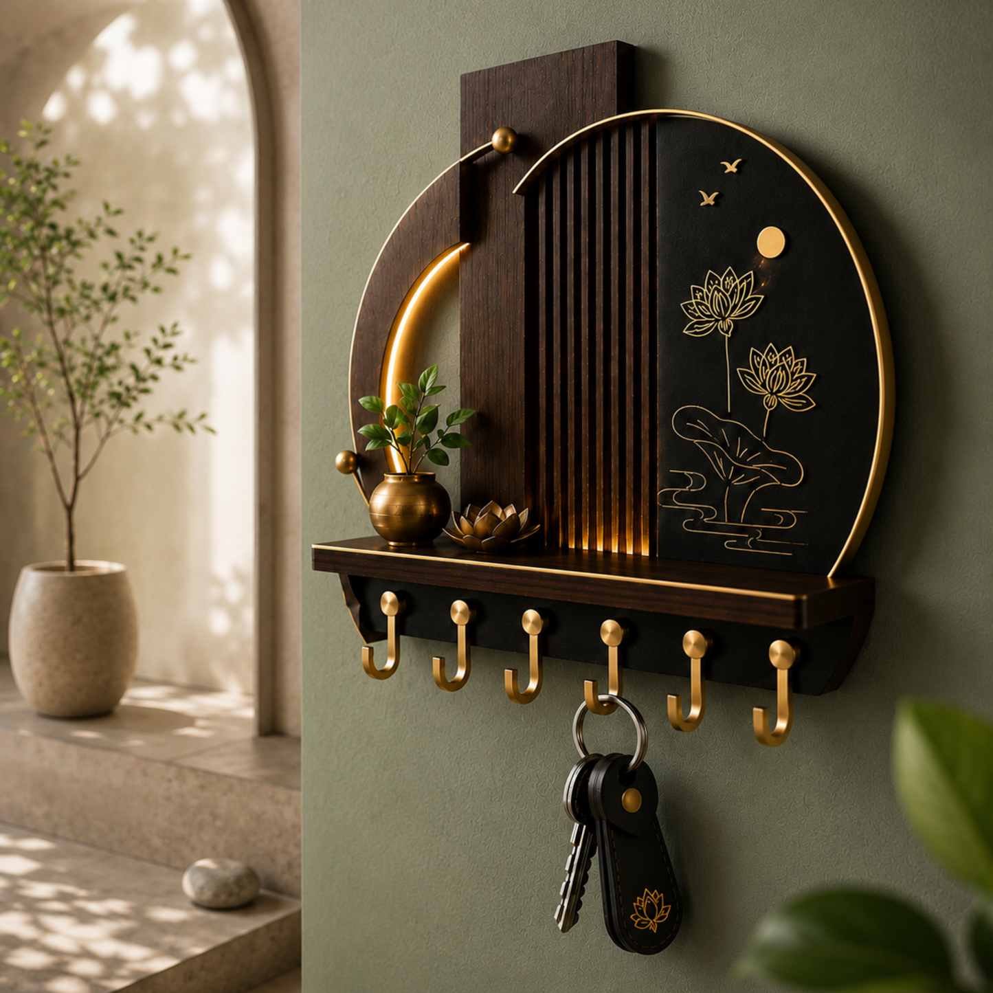 Lotus Arc Glow Shelf Key Holder