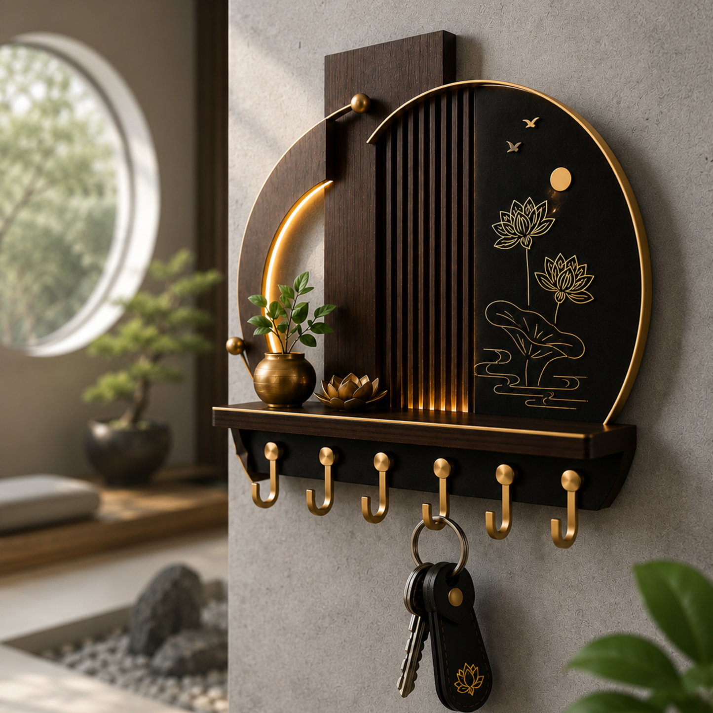 Lotus Arc Glow Shelf Key Holder