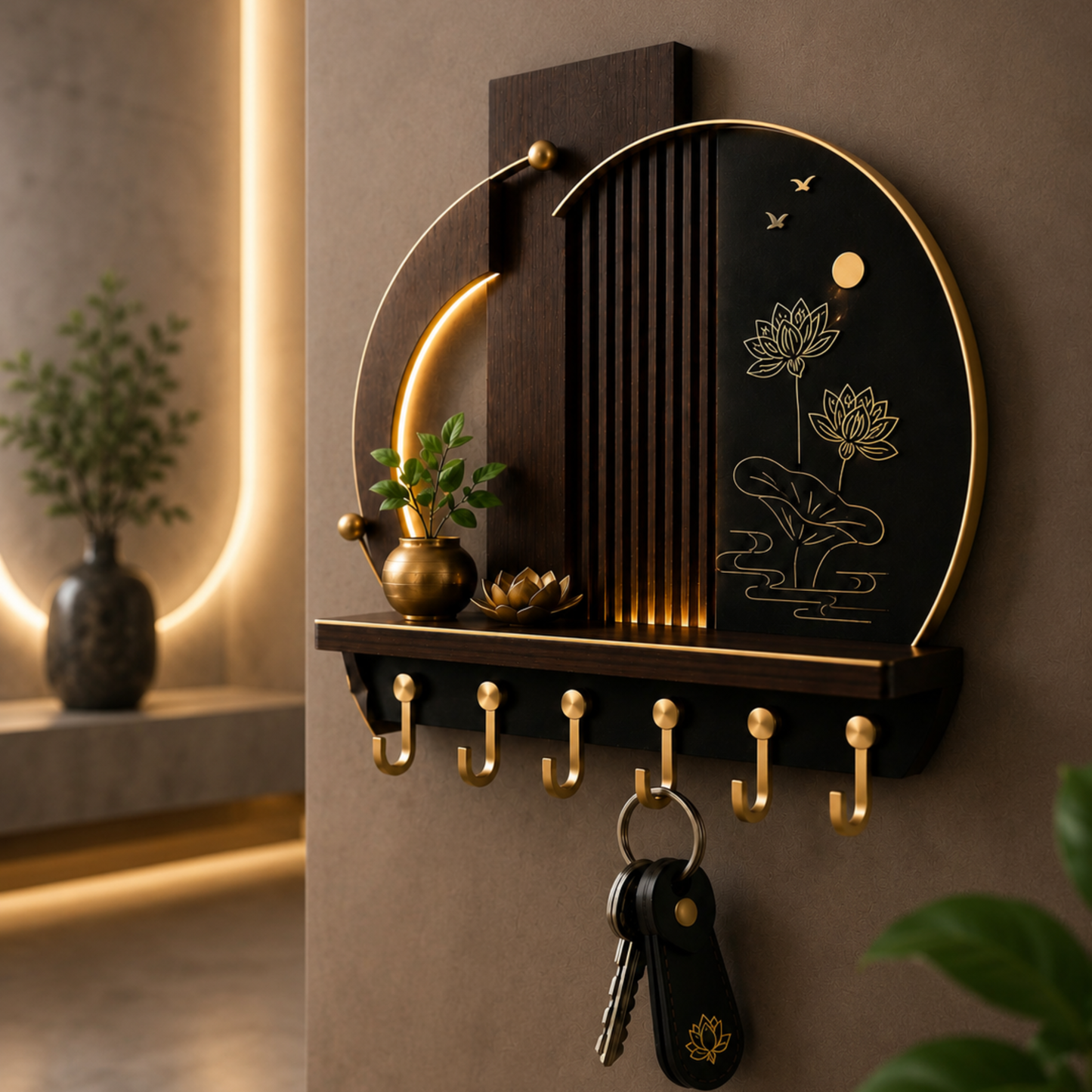 Lotus Arc Glow Shelf Key Holder