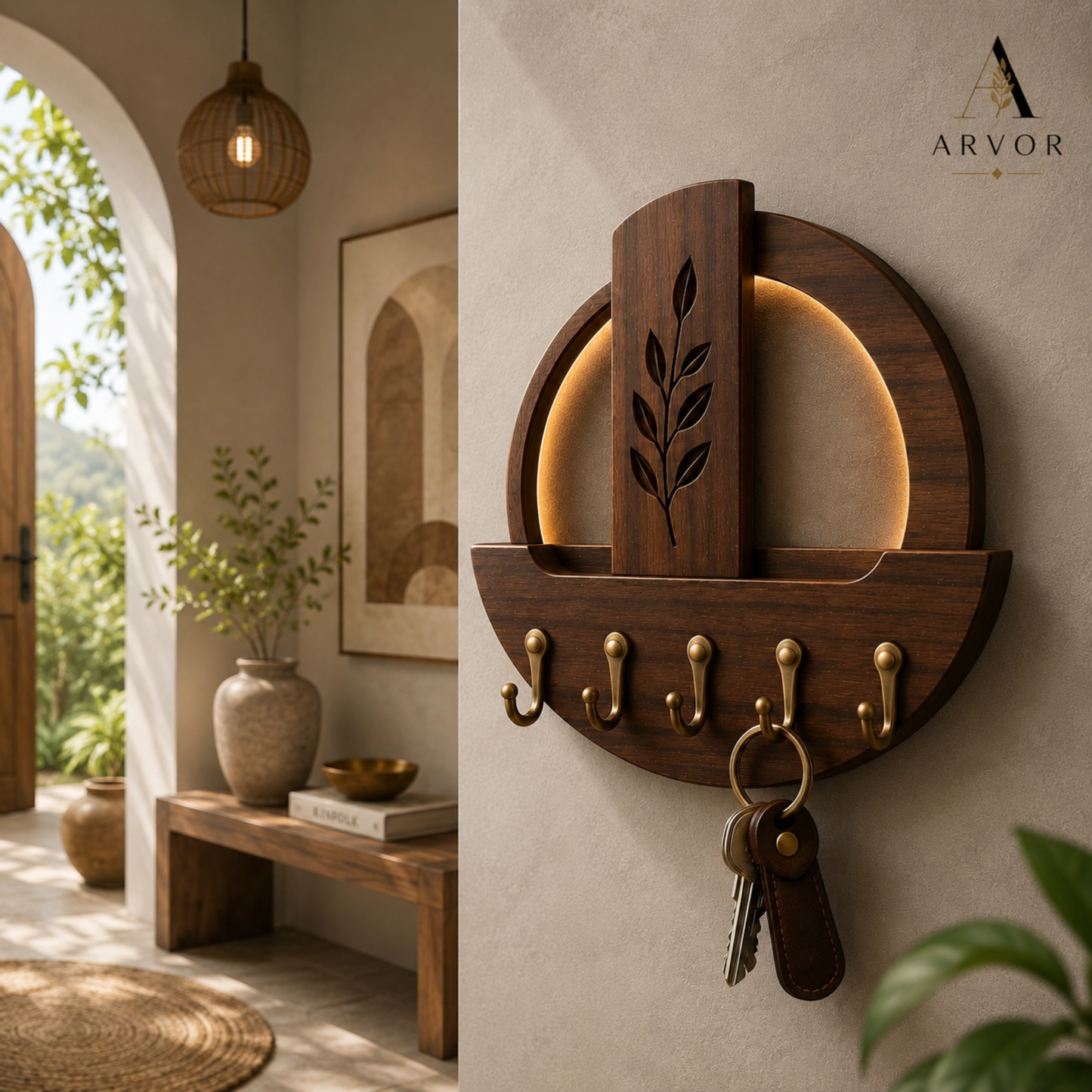 Woodora Glow Leaf Wooden Key Holder