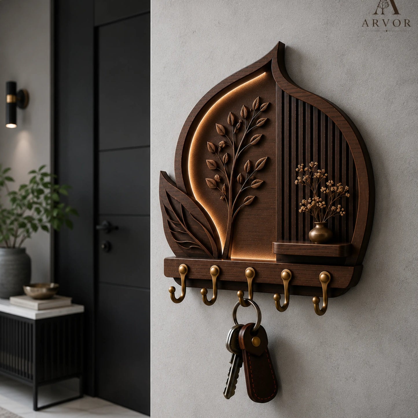 Arvexa Leaf Aura Wooden Key Holder