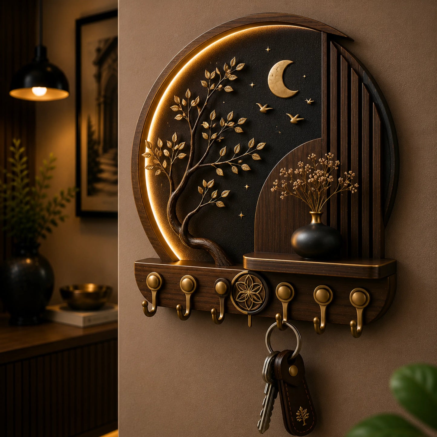 Noctara Moon Tree Wooden Key Holder