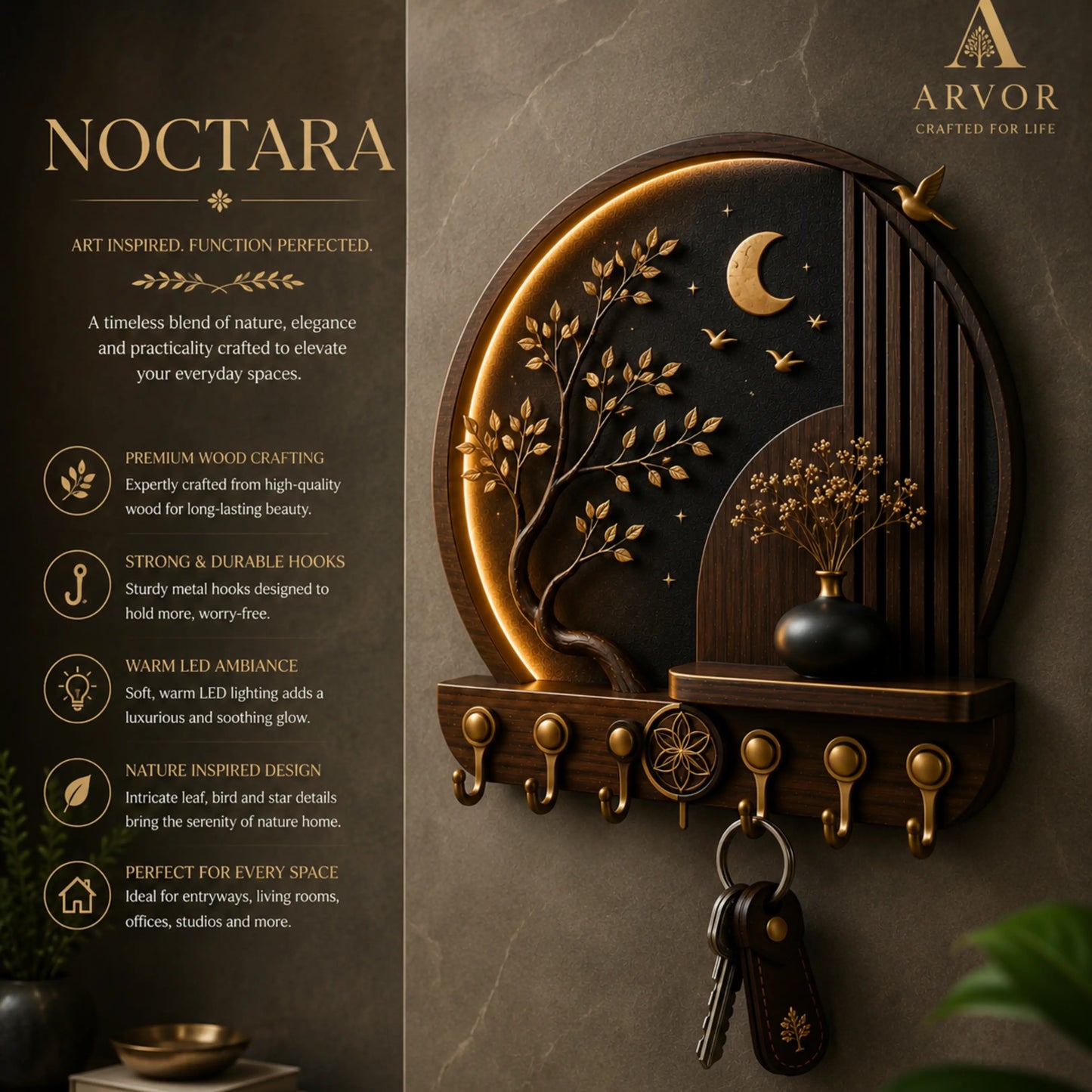 Noctara Moon Tree Wooden Key Holder